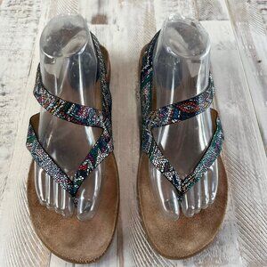 SOFFT RORY Mosaic Ankle Strap Thong Leather Sandals Cork Midsole Womens Sz 10 M